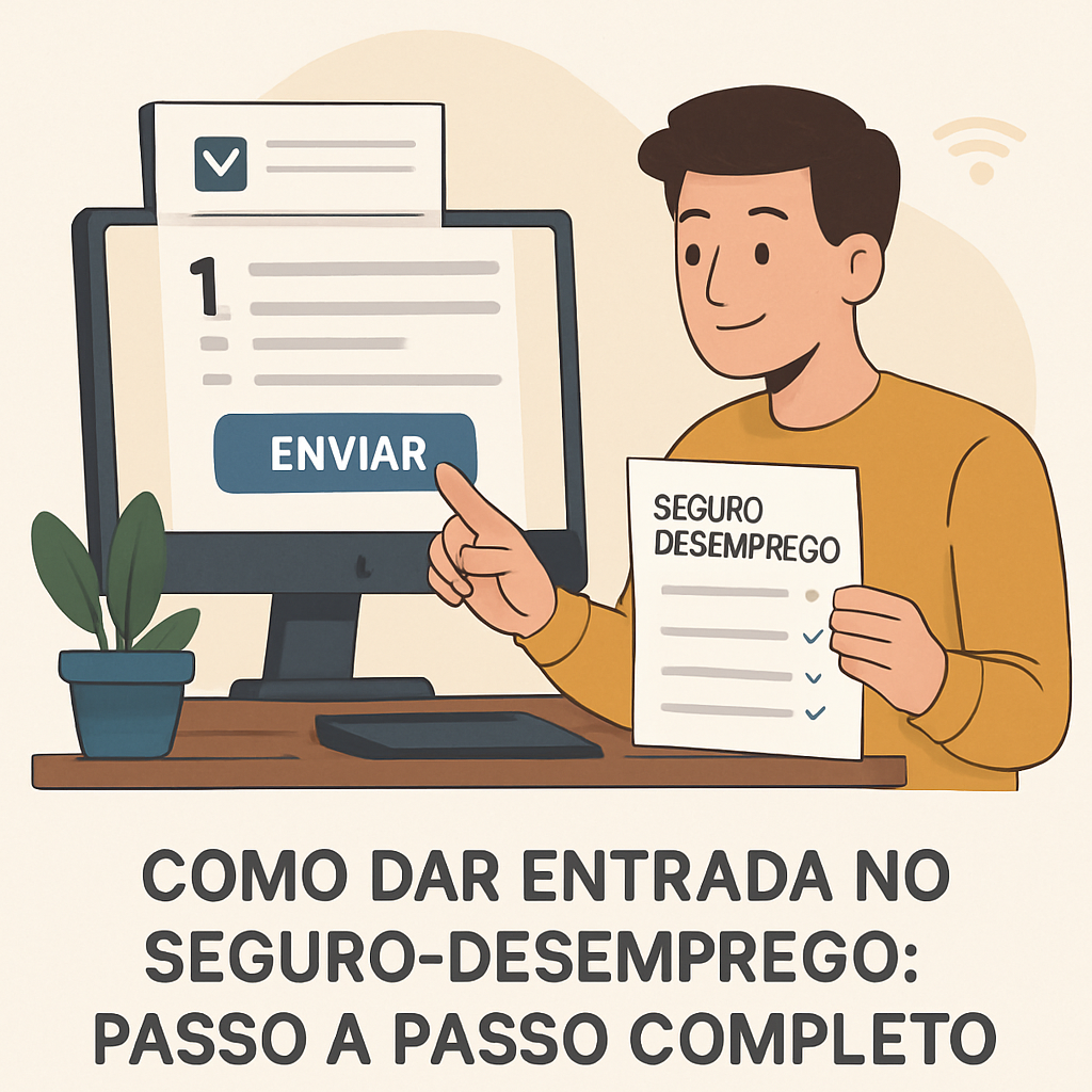 ilustração do processo de solicitação do seguro-desemprego